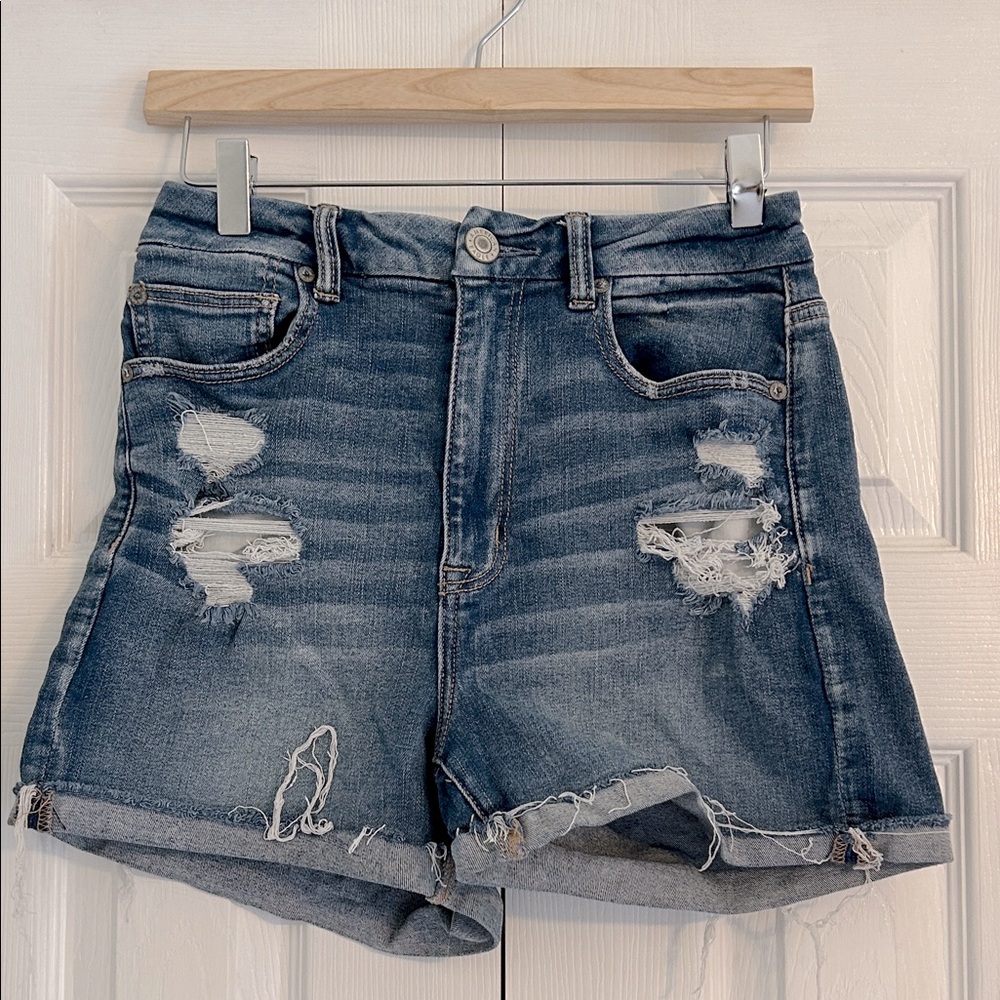 American Eagle Outfitters Blue Distressed Jean Shorts